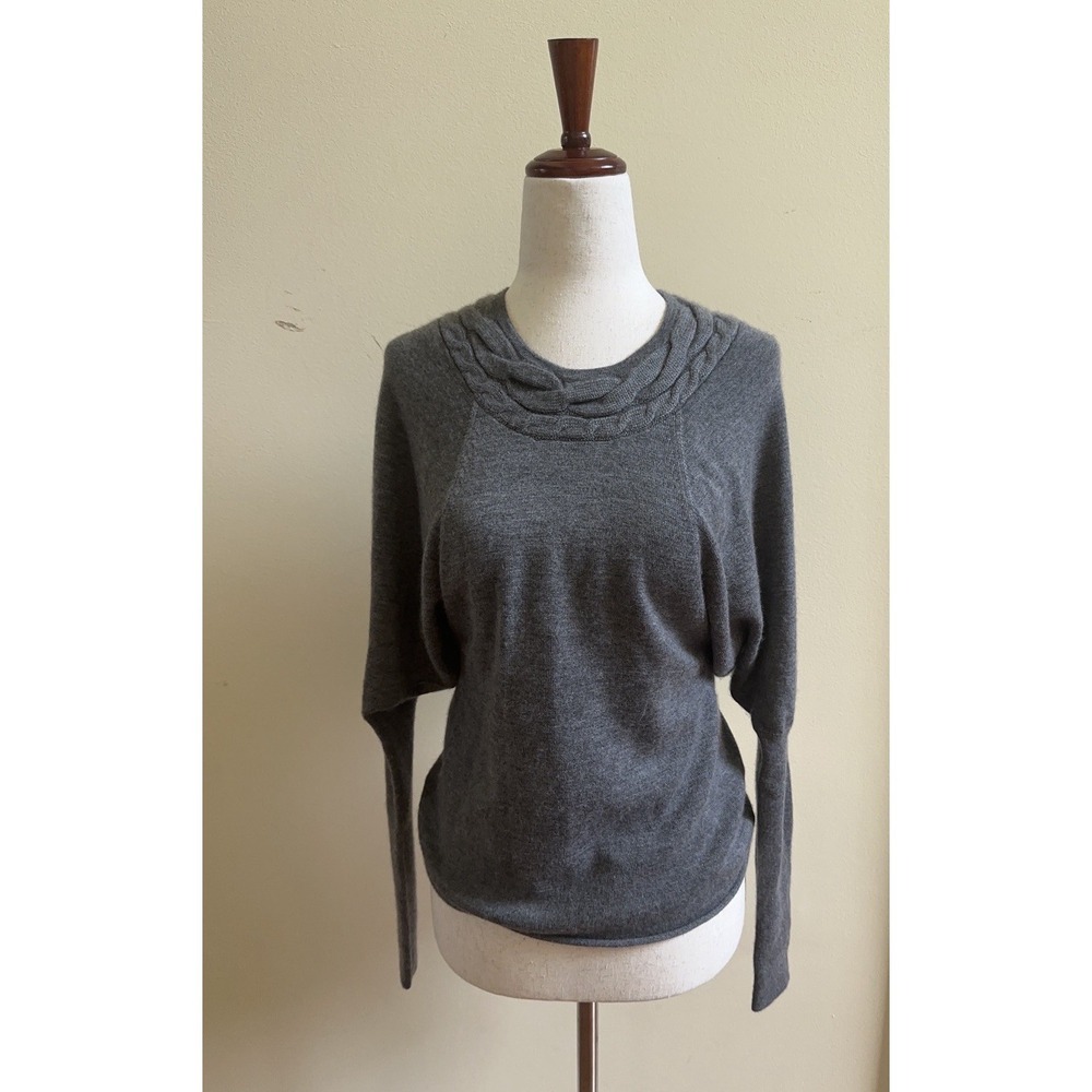 Ports International 100% Cashmere Gray Cable Knit Neck Batwing Sweater M